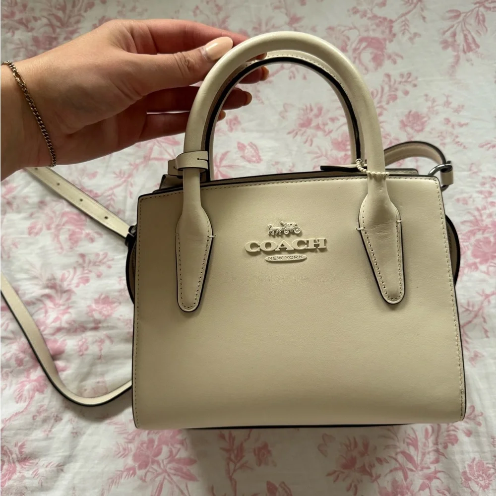 Coach Cream Leather Top-Handle Satchel with Crossbody Strap